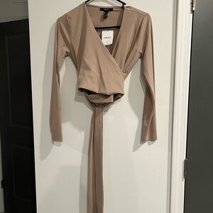 Forever 21 Cream Long Sleeve Wrap top